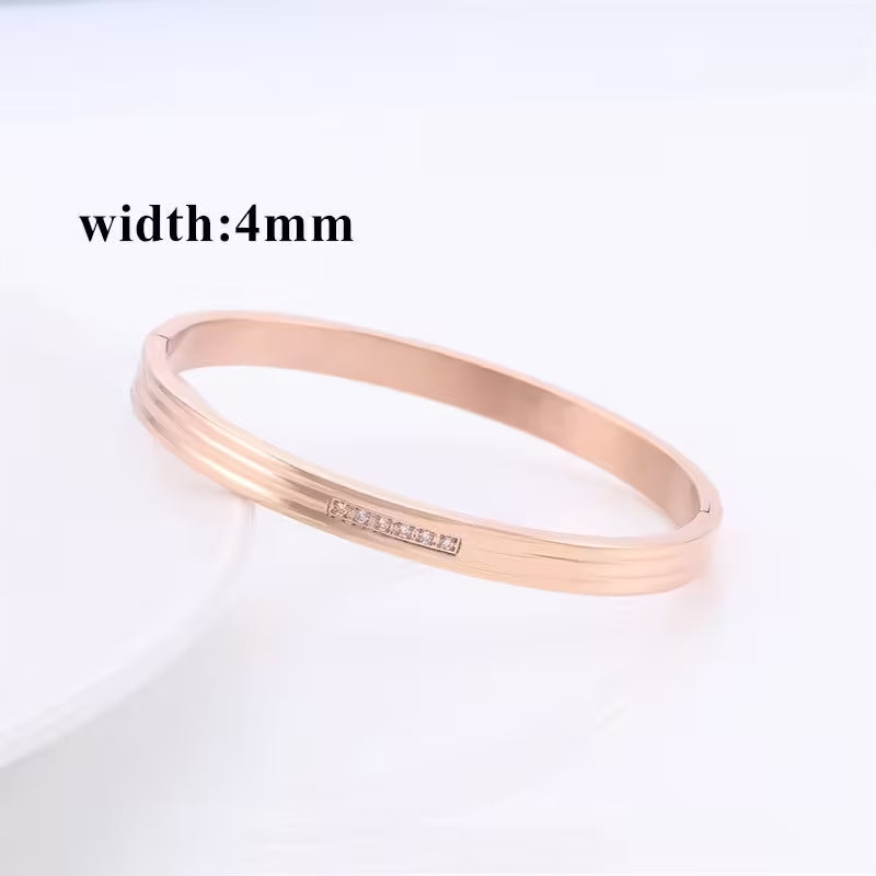 Simple Pave Zircon Stainless Steel Unisex Bangle (EGBT356)