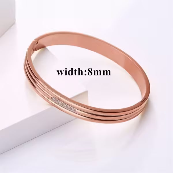 Simple Pave Zircon Stainless Steel Unisex Bangle (EGBT356)