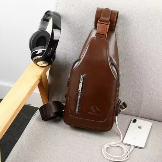 Single Strap Leather Male Chest Bag (EGB256)