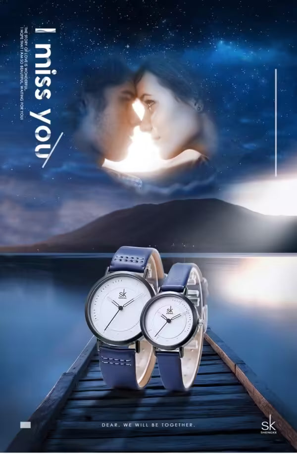 Montre en cuir pour couple SK (SK8041)