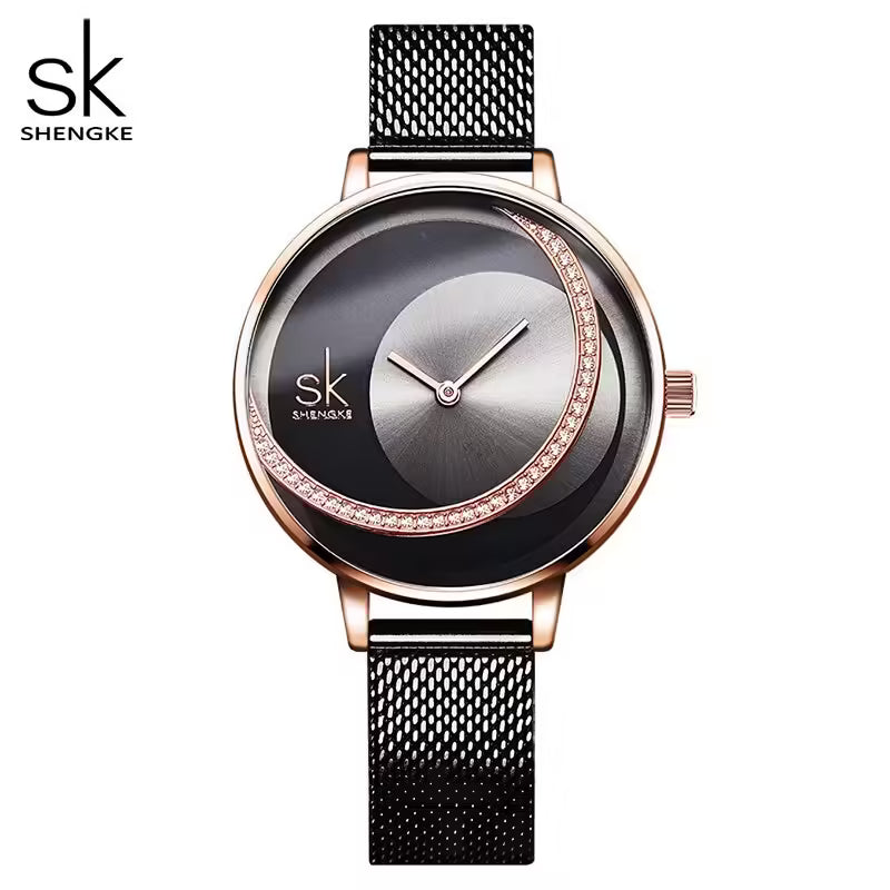 ساعة SK النسائية المصنوعة من الجلد والفولاذ المقاوم للصدأ (K0088)