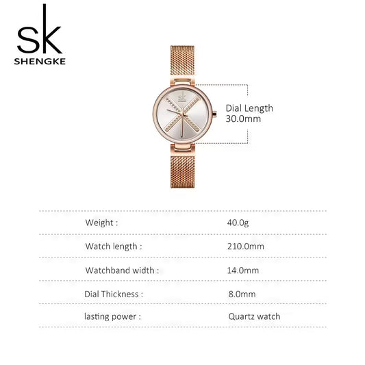 ساعة SK Mesh المصنوعة من الفولاذ المقاوم للصدأ للنساء (K0102)