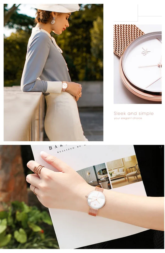 SK Mesh Stainless Steel Women Watch (K0105)