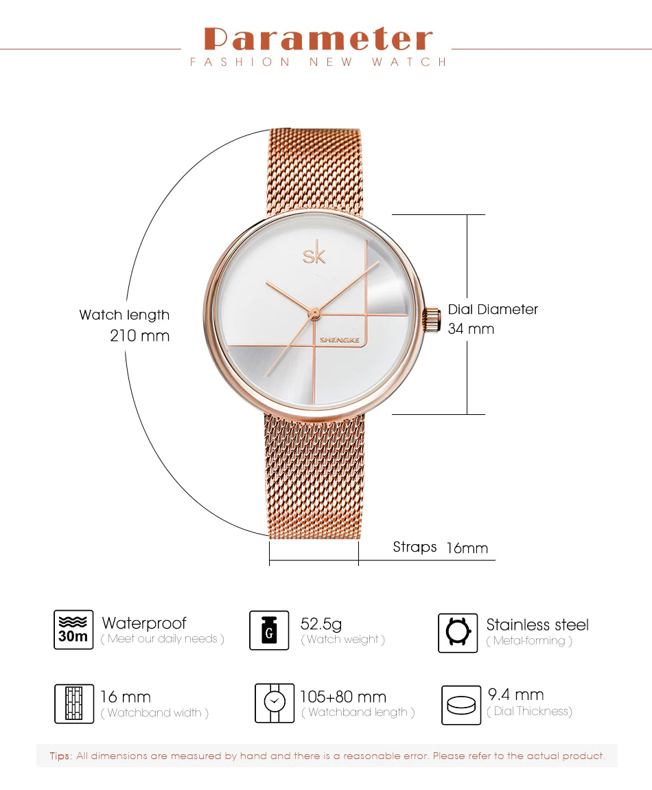 ساعة SK Mesh المصنوعة من الفولاذ المقاوم للصدأ للنساء (K0105)