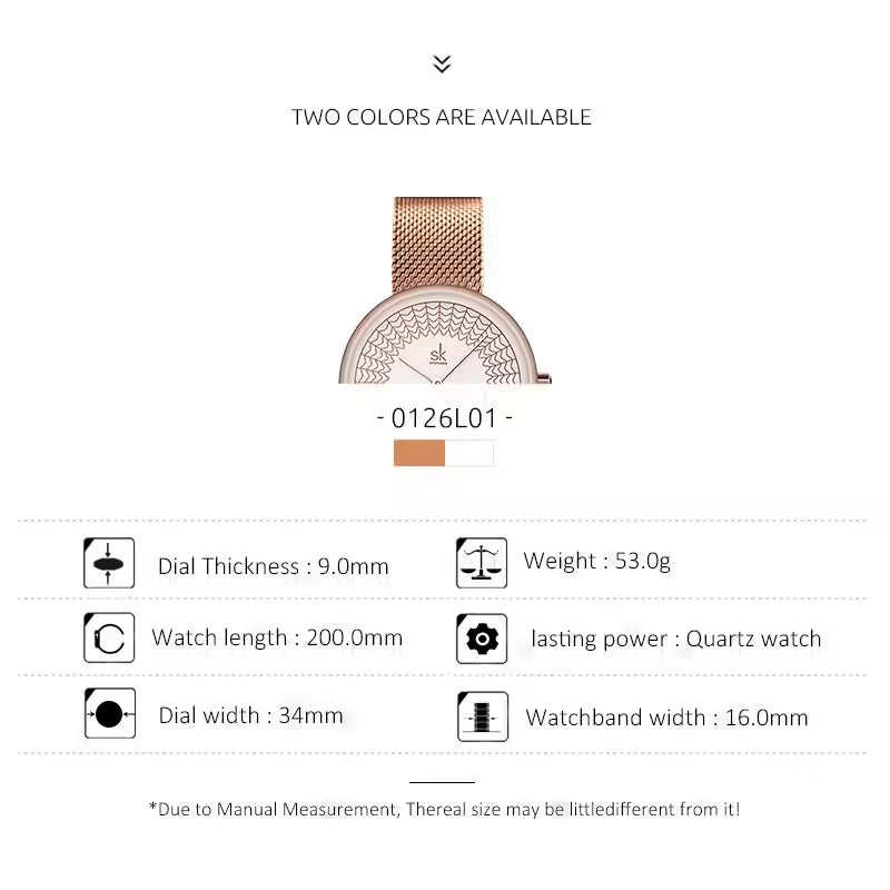 ساعة SK Mesh المصنوعة من الفولاذ المقاوم للصدأ للنساء (K0126)