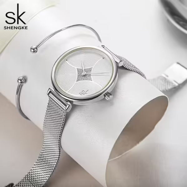 ساعة SK Mesh المصنوعة من الفولاذ المقاوم للصدأ للنساء (K0143)