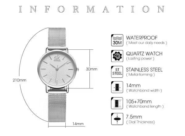 Montre SK pour femme, modèle simple en acier inoxydable (SK0006)