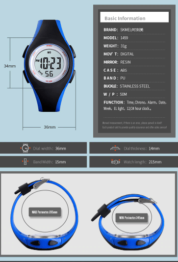 Montre numérique pour enfants SKMEI avec bracelet en silicone (1459)