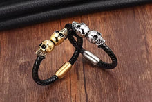 Skull Head Leather Men Bracelet (EGBT118)