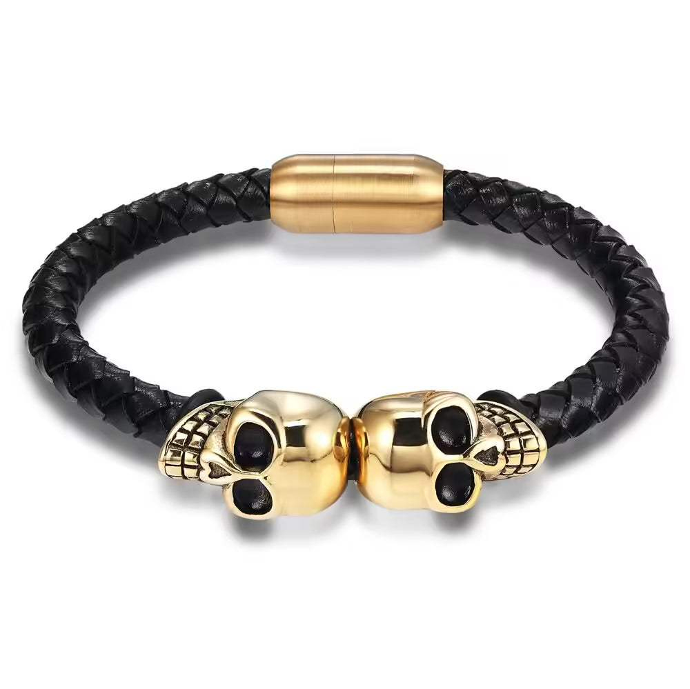 Skull Head Leather Men Bracelet (EGBT118)