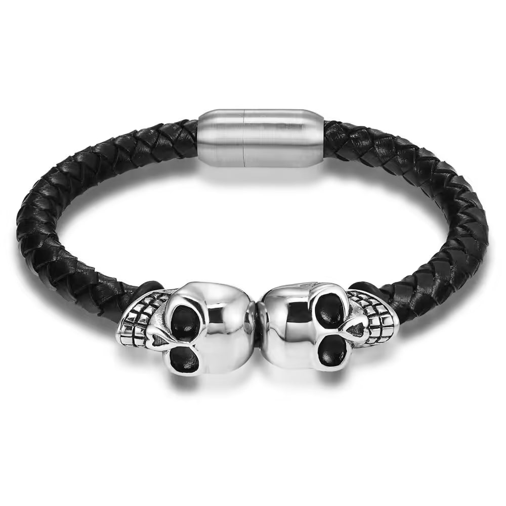 Skull Head Leather Men Bracelet (EGBT118)