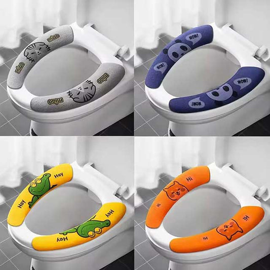 Soft Cartoon Washable Toilet Seat Pad – Universal WC Warmer Cushion, Sticky Lid Cover, 1/4 Pcs Bathroom Seat Cover