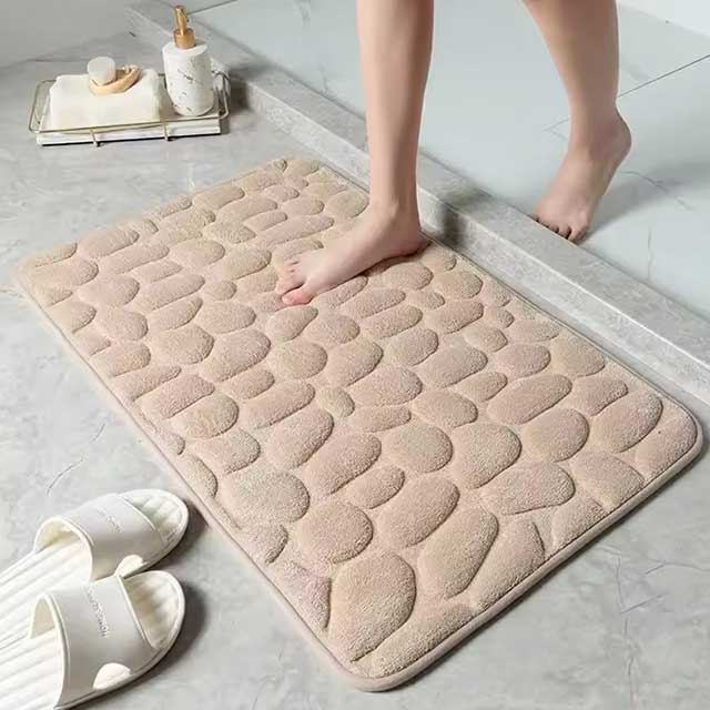 Non-Slip Cobblestone Embossed Memory Foam Bath Mat Rug for Bathroom, Shower Room, Wash Basin & Bathtub – Soft Floor Doormat
