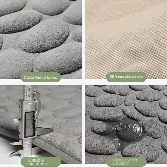 Non-Slip Cobblestone Embossed Memory Foam Bath Mat Rug for Bathroom, Shower Room, Wash Basin & Bathtub – Soft Floor Doormat