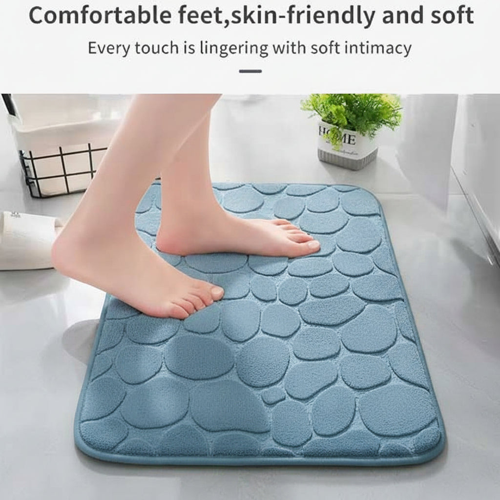 Non-Slip Cobblestone Embossed Memory Foam Bath Mat Rug for Bathroom, Shower Room, Wash Basin & Bathtub – Soft Floor Doormat