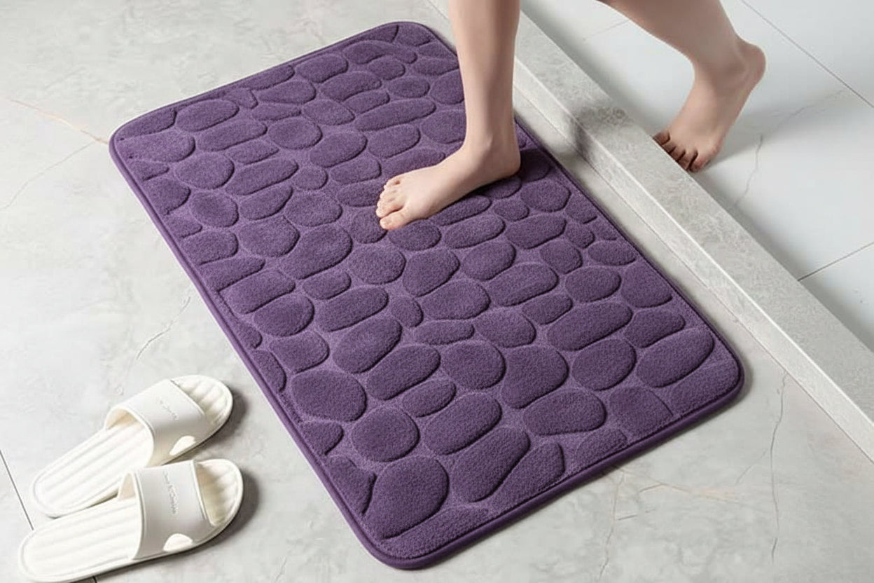 Non-Slip Cobblestone Embossed Memory Foam Bath Mat Rug for Bathroom, Shower Room, Wash Basin & Bathtub – Soft Floor Doormat
