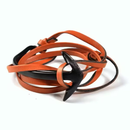 Bracelet en corde de cuir à ancre spirale (EGBT306)