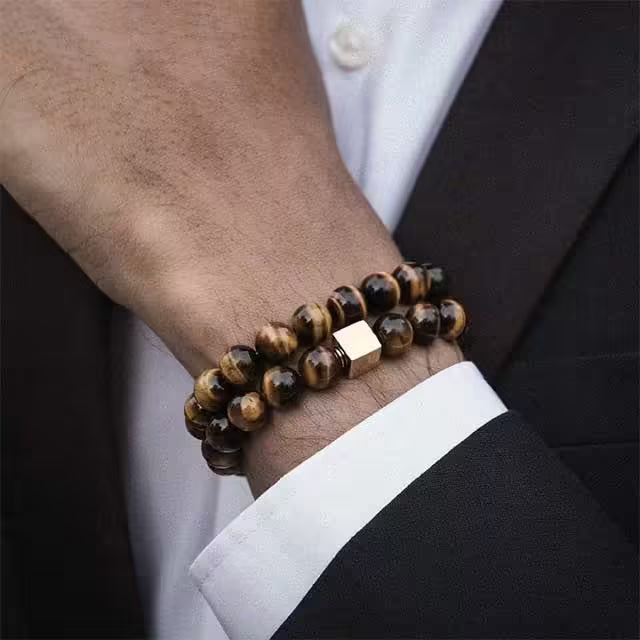 Square Shape 10mm Brown Beads Men Bracelet (EGBT129)