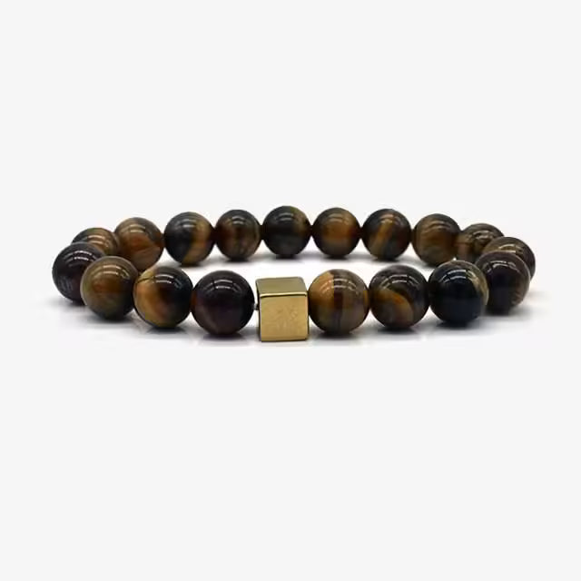Bracelet pour homme en perles marron de forme carrée de 10 mm (EGBT129)