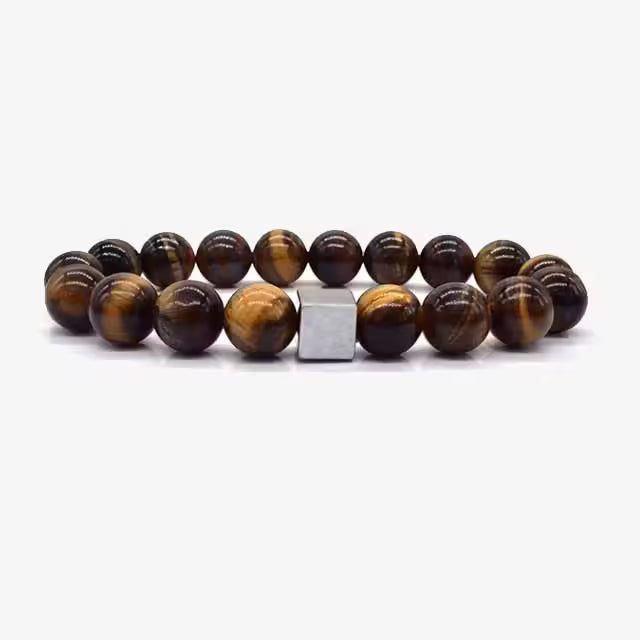 Square Shape 10mm Brown Beads Men Bracelet (EGBT129)