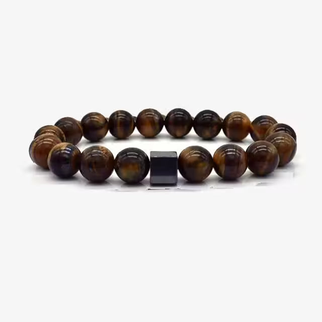 Bracelet pour homme en perles marron de forme carrée de 10 mm (EGBT129)
