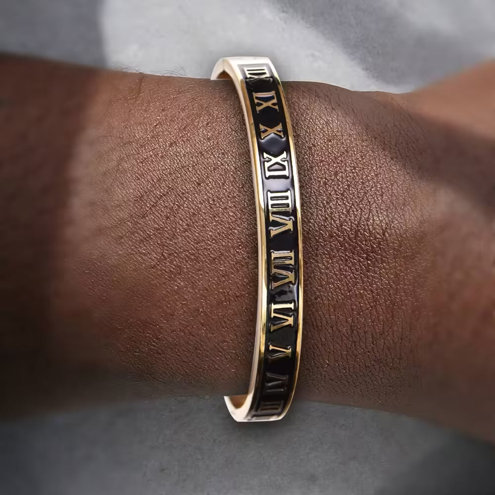 Stainless Steel Metal Roman Numbers 6mm & 8mm Width Bangle (EGBT355)