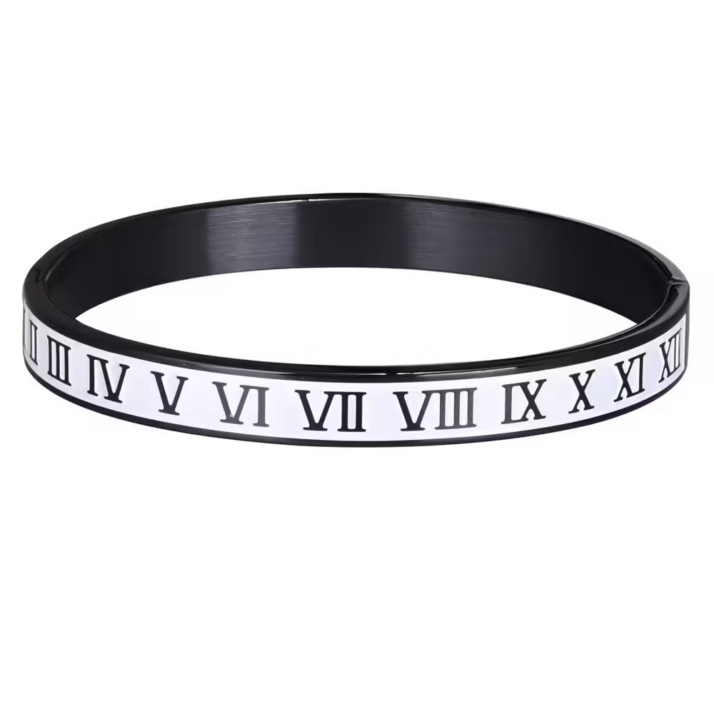 Stainless Steel Metal Roman Numbers 6mm & 8mm Width Bangle (EGBT355)