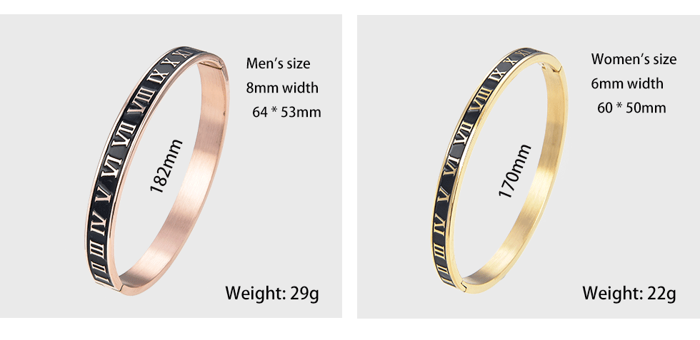 Stainless Steel Metal Roman Numbers 6mm & 8mm Width Bangle (EGBT355)