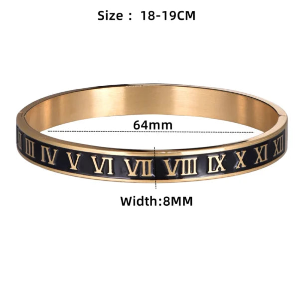 Stainless Steel Metal Roman Numbers 6mm & 8mm Width Bangle (EGBT355)