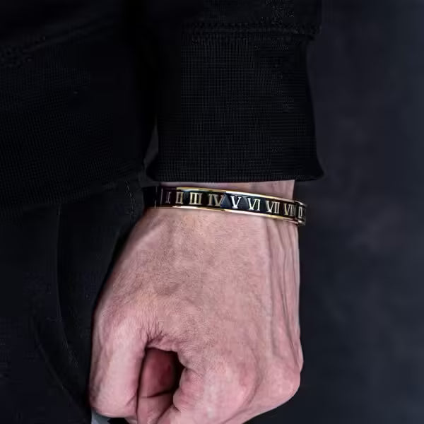 Bracelet en acier inoxydable avec chiffres romains, largeur 6 mm et 8 mm (EGBT355)
