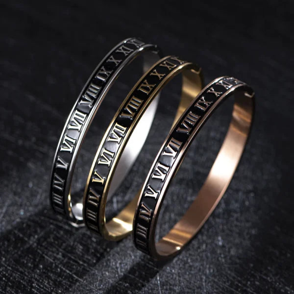 Stainless Steel Metal Roman Numbers 6mm & 8mm Width Bangle (EGBT355)