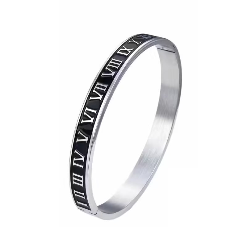 Stainless Steel Metal Roman Numbers 6mm & 8mm Width Bangle (EGBT355)