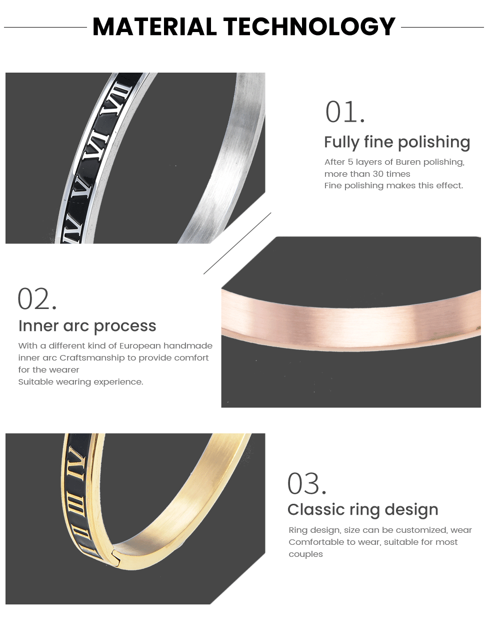 Stainless Steel Metal Roman Numbers 6mm & 8mm Width Bangle (EGBT355)