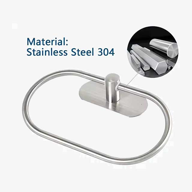 Stainless Steel Towel Holder - Self-Adhesive Bathroom Towel Rack, Black Washhand Hanger Ring Bar for Kitchen & Bathroom Storage