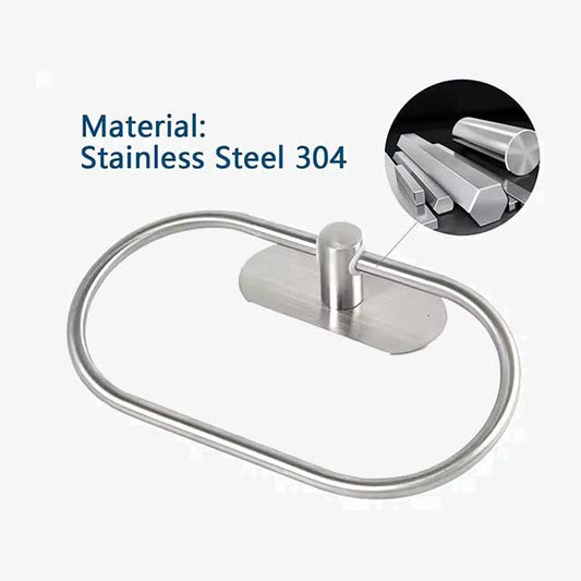 Stainless Steel Towel Holder - Self-Adhesive Bathroom Towel Rack, Black Washhand Hanger Ring Bar for Kitchen & Bathroom Storage