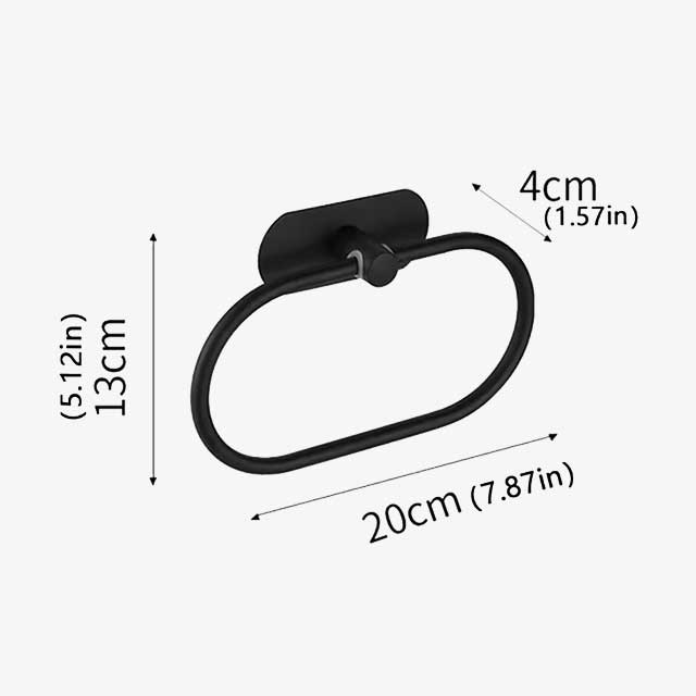 Stainless Steel Towel Holder - Self-Adhesive Bathroom Towel Rack, Black Washhand Hanger Ring Bar for Kitchen & Bathroom Storage