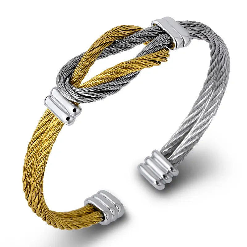 Stainless Steel Twisted Cable Wire Cuff Bracelets (EGBT157)