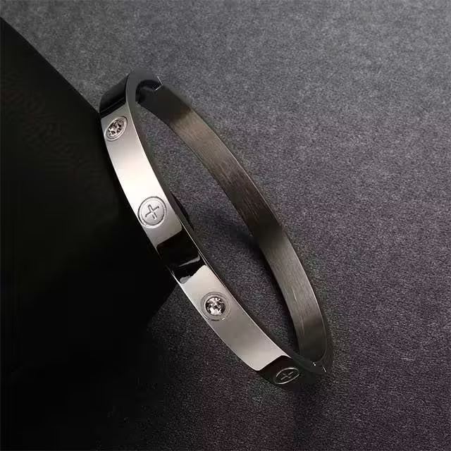 Bracelet jonc femme en acier inoxydable et zircon (EGBT354)