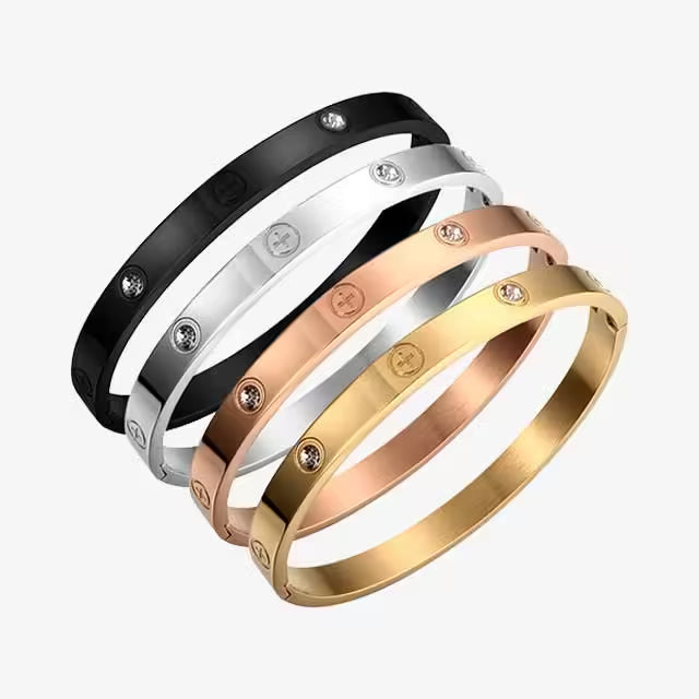 سوار نسائي من الفولاذ المقاوم للصدأ مرصع بالزركون (EGBT354)