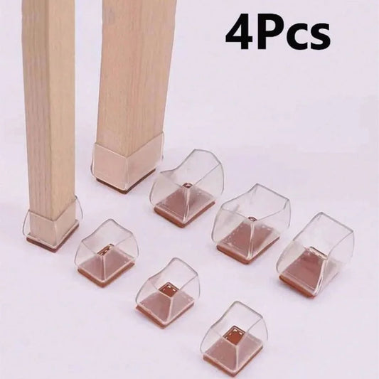 Transparent Silicone Chair Leg Protectors – Square Furniture Leg Caps, Non-Slip Floor Protectors, Set of 4