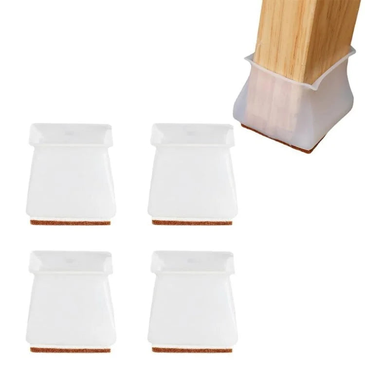 Transparent Silicone Chair Leg Protectors – Square Furniture Leg Caps, Non-Slip Floor Protectors, Set of 4