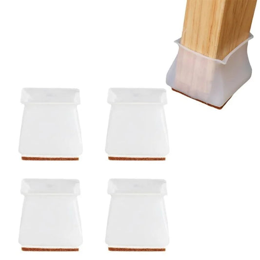 Transparent Silicone Chair Leg Protectors – Square Furniture Leg Caps, Non-Slip Floor Protectors, Set of 4