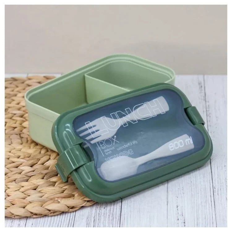 800ml Bento Lunch Box with Cutlery – 2 Compartment Food Storage Container for School, Office & Picnic