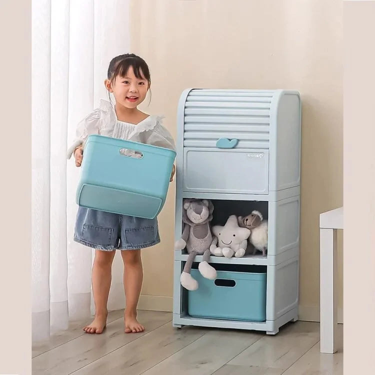 Plastic Storage Cabinet with Drawers & Roll-Top Door – Multi-Layer Household Storage Organizer for Toys, Clothes & Kids' Room