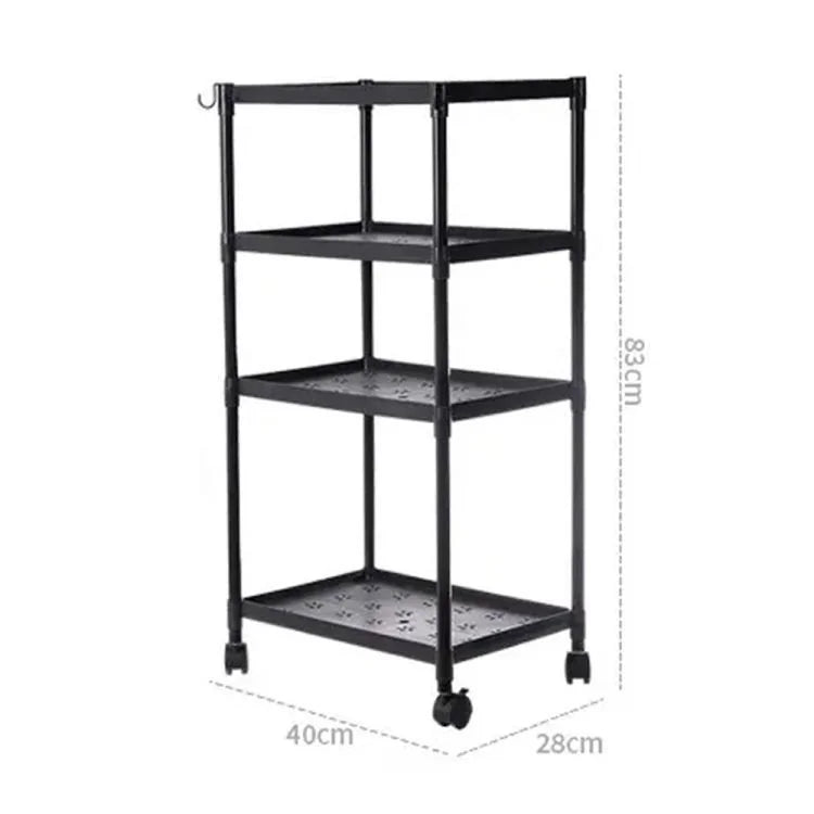 Plastic 4 Tier Storage Shelf with Wheels – Multi-Purpose Rolling Organizer Rack for Kitchen, Bathroom & Laundry