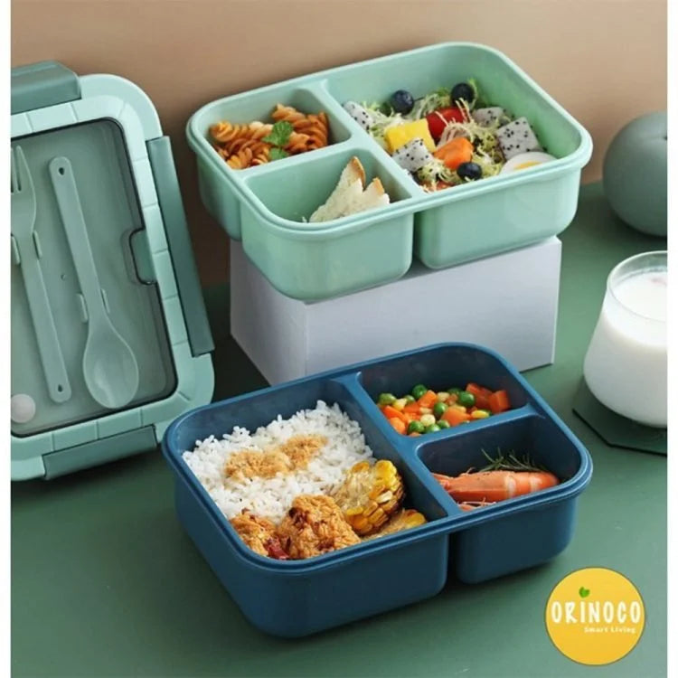 Boîte à lunch bento de 1200 ML avec couverts – Récipient alimentaire à 3 compartiments pour l'école, le travail et les voyages