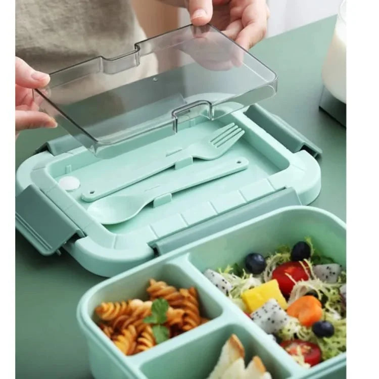 Boîte à lunch bento de 1200 ML avec couverts – Récipient alimentaire à 3 compartiments pour l'école, le travail et les voyages