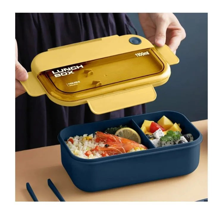 1100ML Lunch Box with Cutlery – 2 Compartment Food Storage Container for School, Office & Travel
