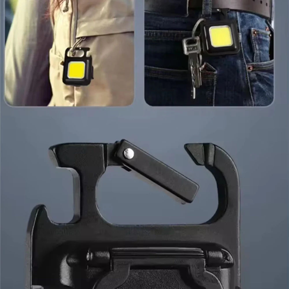 USB Rechargeable COB LED Keychain Flashlight – Portable Mini Work Light with Keyring for Camping, Emergency, Car Repair & Outdoor Use