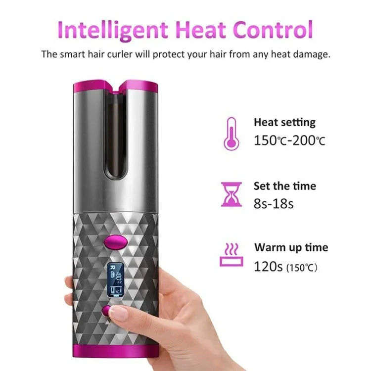 Fer à boucler automatique sans fil – Rechargeable par USB pour des boucles et des ondulations sans effort avec écran LCD